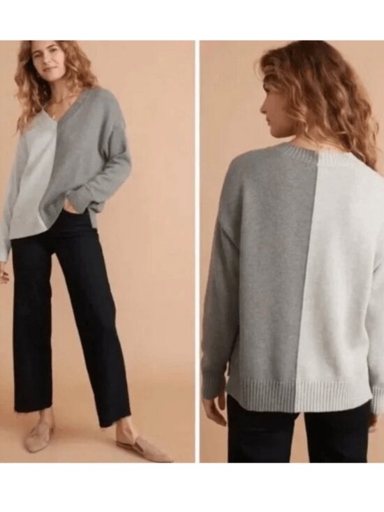 Marine Layer Gisel Oversize Contrast Sweater In Vapor/Pavement (Greys), Large - Picture 2 of 11